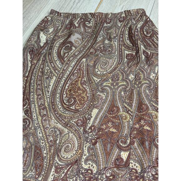 Vintage Paisley Wrap Skirt Neutral Browns Lined 90s Midi Boho Preppy Career Sz 2 - Picture 2 of 8